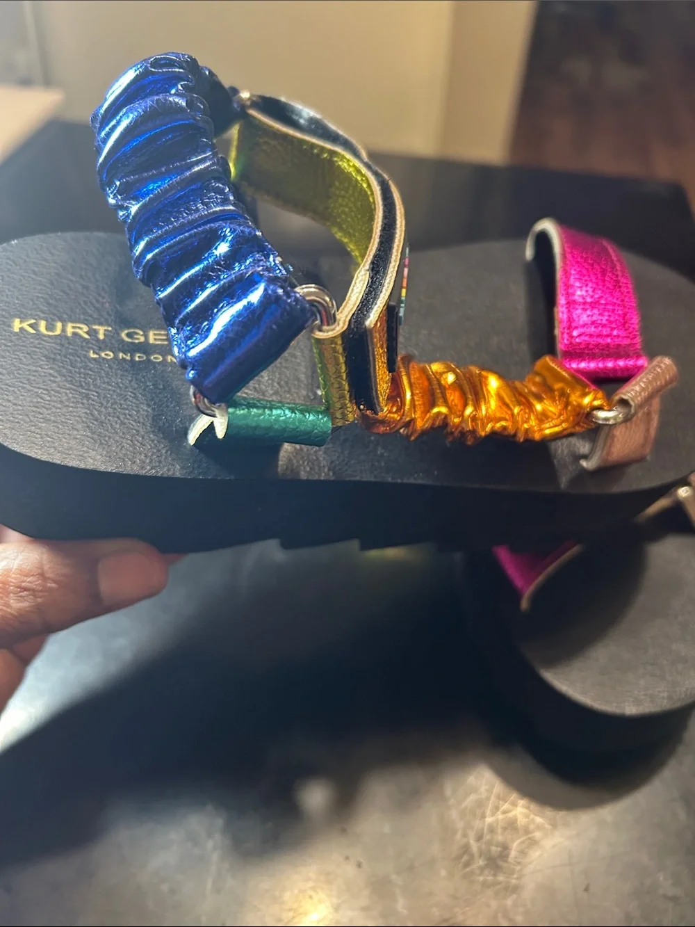 Kurt Geiger Kids Size:2 Multicolor Metallic Ruched-Strap Sandals NWOTs